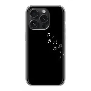 Чехол с картинками на черном фоне для iPhone 15 Pro (Ноты)
