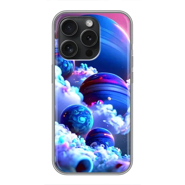 Чехол с рисунком «Синие планеты» для iPhone 15 Pro Чехол с рисунком «Синие планеты» для iPhone 15 Pro