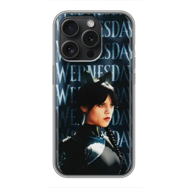 Чехол с рисунком «Уэнздей с ушками» для iPhone 15 Pro Чехол с рисунком «Уэнздей с ушками» для iPhone 15 Pro