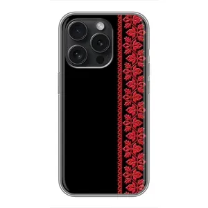 Силіконовый Чохол на iPhone 15 Pro з картинкой Вишиванки (Вишиванка на чорному)