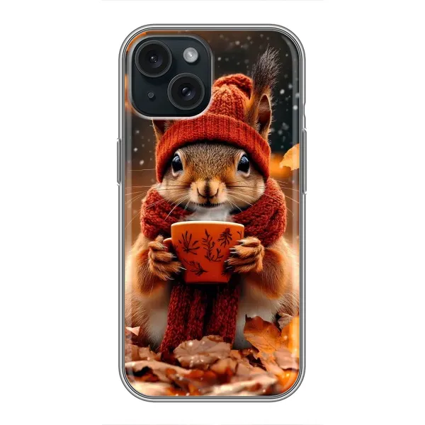 Чехол с рисунком «Белка с кофе» для iPhone 15 Чехол с рисунком «Белка с кофе» для iPhone 15