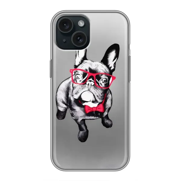 Чехол с рисунком «Бульдог в очках» для iPhone 15 Чехол с рисунком «Бульдог в очках» для iPhone 15