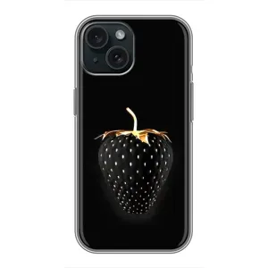 Чехол с изображением вкусной еды для iPhone 15 (Чёрная клубника)