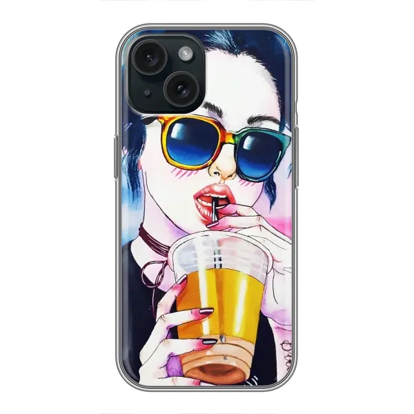 Чехол с рисунком «Девушка с коктейлем» для iPhone 15