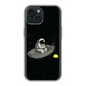 Силіконовый Чохол з принтом "Космонавти" на iPhone 15 (Космонавт на рибалці)