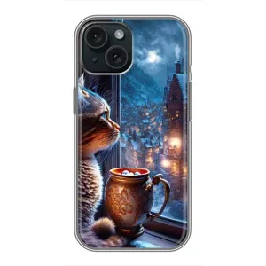 Чехлы на Новый Год iPhone 15 (Кот новогодний)