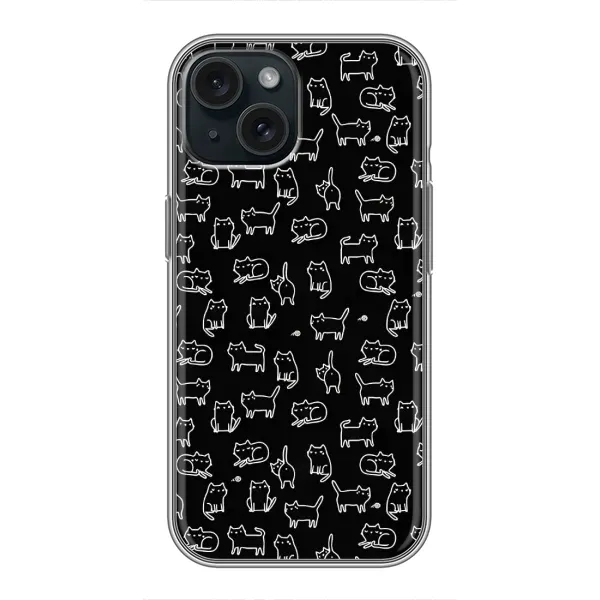 Чехол с рисунком «Котики на черном» для iPhone 15 Чехол с рисунком «Котики на черном» для iPhone 15