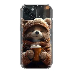 Друкований чохол 'Звірята з кавою' для iPhone 15 (Ведмедик з кавою)