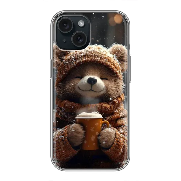 Чехол с рисунком «Медвежонок с кофе» для iPhone 15 Чехол с рисунком «Медвежонок с кофе» для iPhone 15