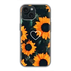 Чохли з картинкою Соняшників для Айфон 15 (Сердчеко в соняшниках)