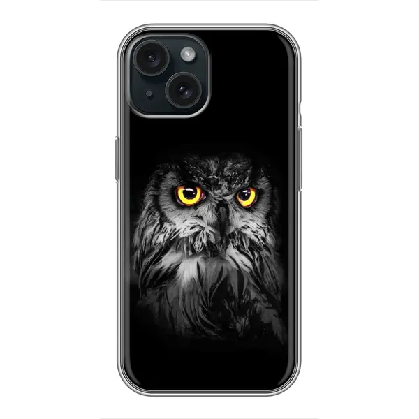 Чехол с рисунком «Сова на чёрном» для iPhone 15 Чехол с рисунком «Сова на чёрном» для iPhone 15