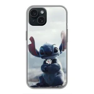 Чехол с рисунком Стич для iPhone 15 (Стич с цветочком)