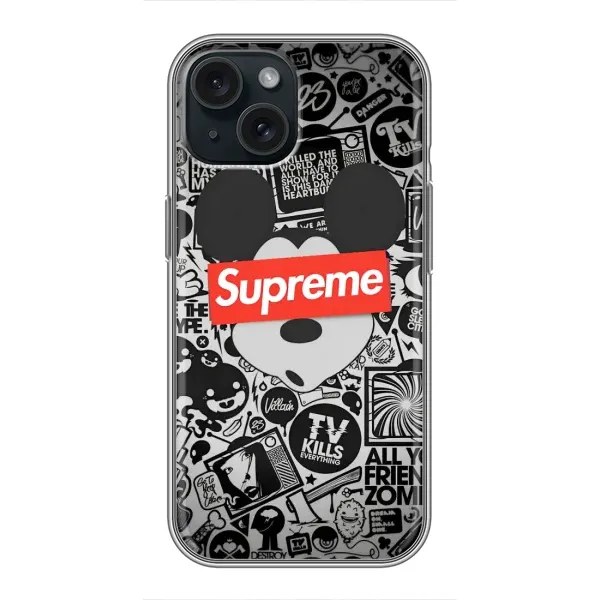 Чехол с рисунком «Supreme Маус» для iPhone 15 Чехол с рисунком «Supreme Маус» для iPhone 15