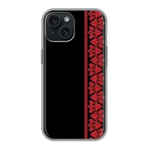 Силиконовый Чехол на iPhone 15 с картинкой Вышиванки (Вышиванка на черном)