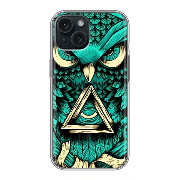 Чехол с рисунком «Зеленая сова» для iPhone 15 Чехол с рисунком «Зеленая сова» для iPhone 15