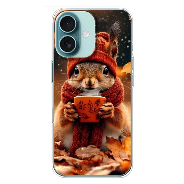 Чехол с рисунком «Белка с кофе» для iPhone 16 Plus Чехол с рисунком «Белка с кофе» для iPhone 16 Plus