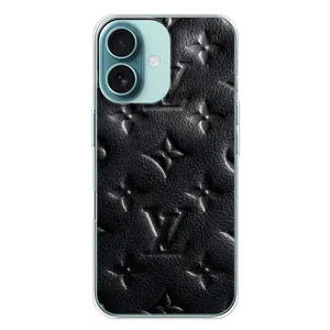 Текстурный Чехол Louis Vuitton для Айфон 16 Плюс (Черный ЛВ)