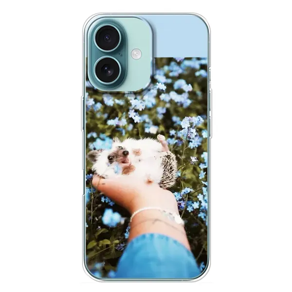 Чехол с рисунком «Ежик на руках» для iPhone 16 Plus