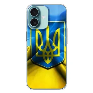 Чехол с картинкой (Патриотический ГЕРБ) на iPhone 16 Plus (Герб и Флаг Украины)