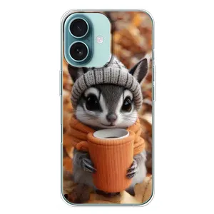 Друкований чохол 'Звірята з кавою' для iPhone 16 Plus (Гризунчик з кавою)