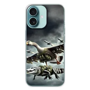 Чехол с мемами тралалело тралала для iPhone 16 Plus (Гусини и крокодило)