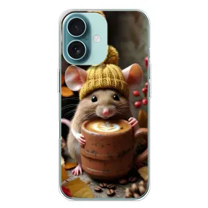 Друкований чохол 'Звірята з кавою' для iPhone 16 Plus (Мишка з кавою)
