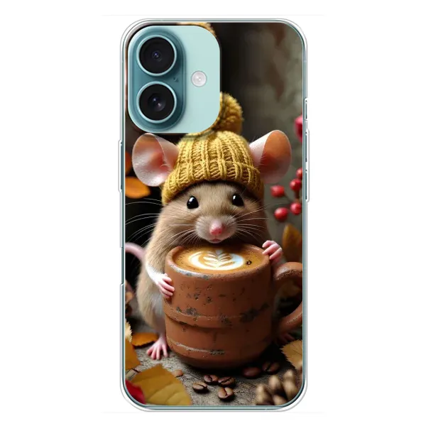 Чехол с рисунком «Мышка с кофе» для iPhone 16 Plus Чехол с рисунком «Мышка с кофе» для iPhone 16 Plus
