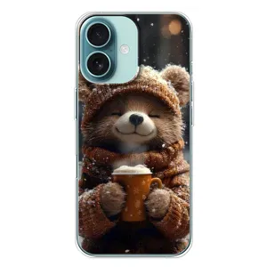 Друкований чохол 'Звірята з кавою' для iPhone 16 Plus (Ведмедик з кавою)