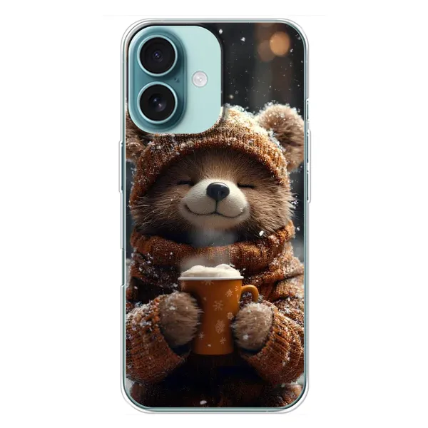 Чехол с рисунком «Медвежонок с кофе» для iPhone 16 Plus Чехол с рисунком «Медвежонок с кофе» для iPhone 16 Plus