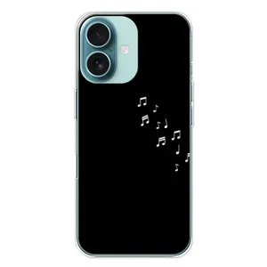 Чехол с картинками на черном фоне для iPhone 16 Plus (Ноты)