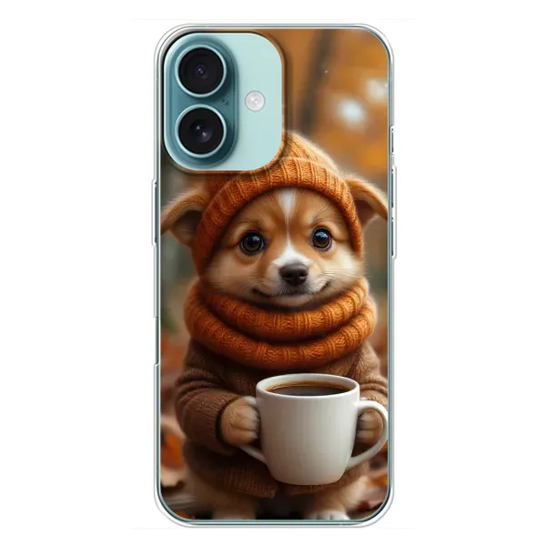 Чехол с рисунком «Собачка с кофе» для iPhone 16 Plus Чехол с рисунком «Собачка с кофе» для iPhone 16 Plus