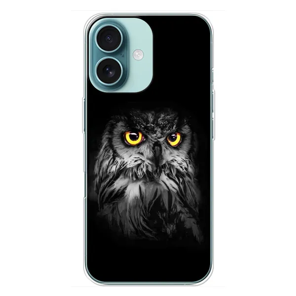 Чехол с рисунком «Сова на чёрном» для iPhone 16 Plus Чехол с рисунком «Сова на чёрном» для iPhone 16 Plus