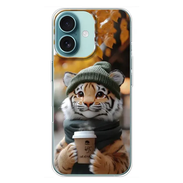 Чехол с рисунком «Тигр с кофе» для iPhone 16 Plus Чехол с рисунком «Тигр с кофе» для iPhone 16 Plus
