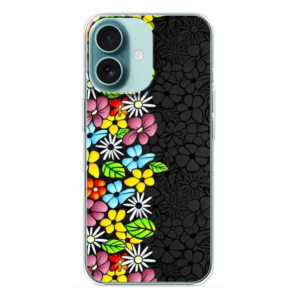 Чехол с рисунком «Яркие цветы на черном» для iPhone 16 Plus Чехол с рисунком «Яркие цветы на черном» для iPhone 16 Plus