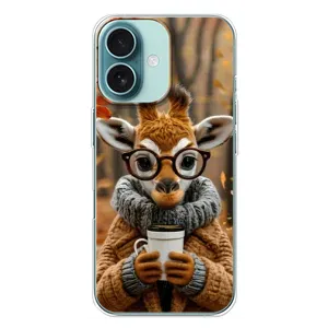 Друкований чохол 'Звірята з кавою' для iPhone 16 Plus (Жираф з кавою)