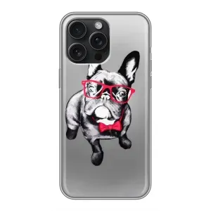 Чехол (ТПУ) Милые собачки для iPhone 16 Pro Max (Бульдог в очках)