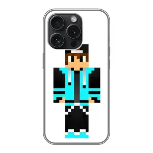 Чехлы для iPhone 16 Pro (Персонажи Майн Крафт) (Мальчик в голубом)