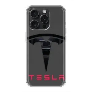Силиконовый бампер с картинкой машины на iPhone 16 Pro (Logo TESLA)