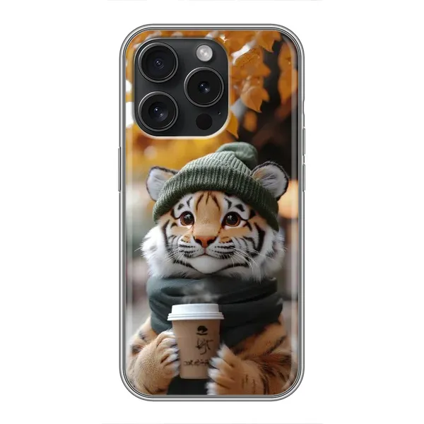 Чехол с рисунком «Тигр с кофе» для iPhone 16 Pro Чехол с рисунком «Тигр с кофе» для iPhone 16 Pro