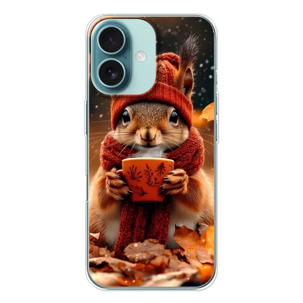 Чохол з малюнком «Білка з кавою» для iPhone 16 Чохол з малюнком «Білка з кавою» для iPhone 16