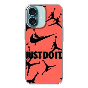 Силиконовый Чехол Nike Air Jordan на Айфон 16 (Just Do It)