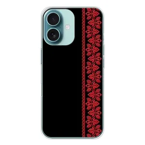 Силиконовый Чехол на iPhone 16 (Красная Вышиванка)