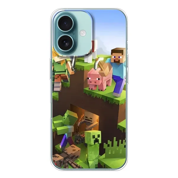 Чехол с рисунком «Майн-крафт» для iPhone 16 Чехол с рисунком «Майн-крафт» для iPhone 16