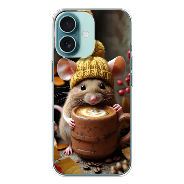 Чохол з малюнком «Мишка з кавою» для iPhone 16 Чохол з малюнком «Мишка з кавою» для iPhone 16