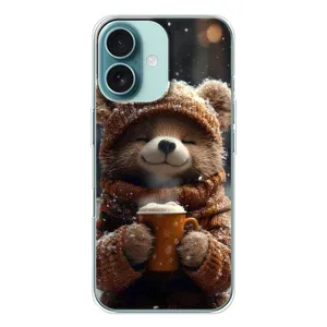 Друкований чохол 'Звірята з кавою' для iPhone 16 (Ведмедик з кавою)