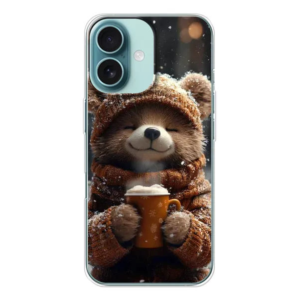 Чохол з малюнком «Ведмедик з кавою» для iPhone 16 Чохол з малюнком «Ведмедик з кавою» для iPhone 16