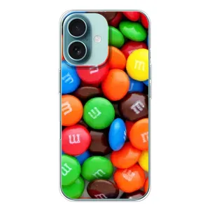 Чехол с изображением вкусной еды для iPhone 16 (Разноцветные M&M'S)