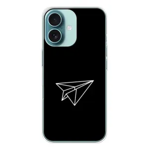 Чехол с картинками на черном фоне для iPhone 16 (Самолетик)