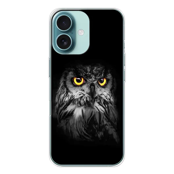 Чехол с рисунком «Сова на чёрном» для iPhone 16 Чехол с рисунком «Сова на чёрном» для iPhone 16