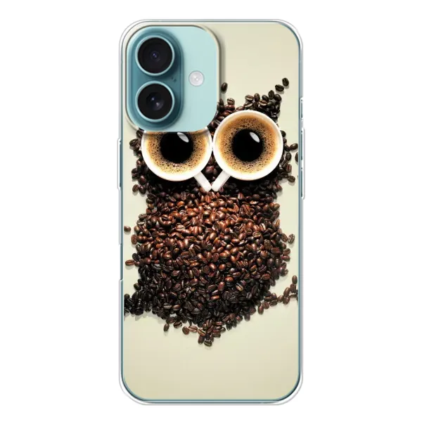 Чехол с рисунком «Сова с зерен кофе» для iPhone 16 Чехол с рисунком «Сова с зерен кофе» для iPhone 16